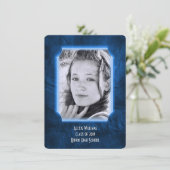 Blauer Leder Abschluss laden Einladung (Stehend Vorderseite)