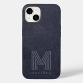 Blauer Leder Dicke Monogram Masculine Case-Mate iPhone Hülle (Rückseite)