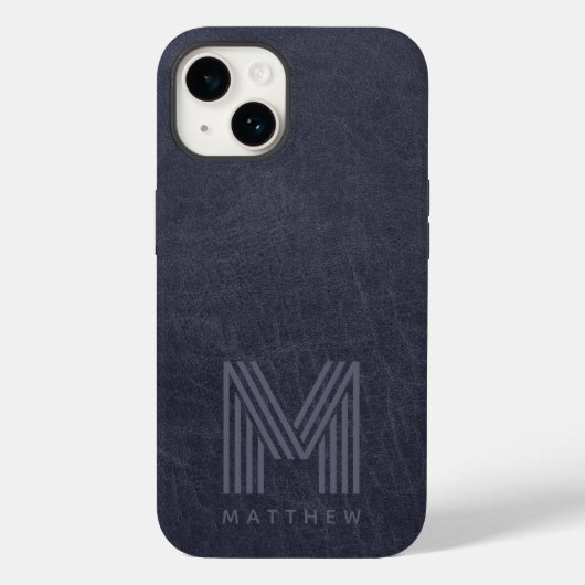 Blauer Leder Dicke Monogram Masculine Case-Mate iPhone Hülle (Rückseite)