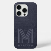 Blauer Leder Dicke Monogram Masculine Case-Mate iPhone Hülle (Rückseite)
