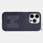 Blauer Leder Dicke Monogram Masculine Case-Mate iPhone Hülle (Rückseite (Horizontal))