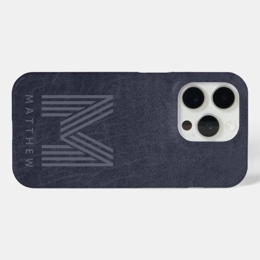 Blauer Leder Dicke Monogram Masculine Case-Mate iPhone Hülle (Rückseite (Horizontal))