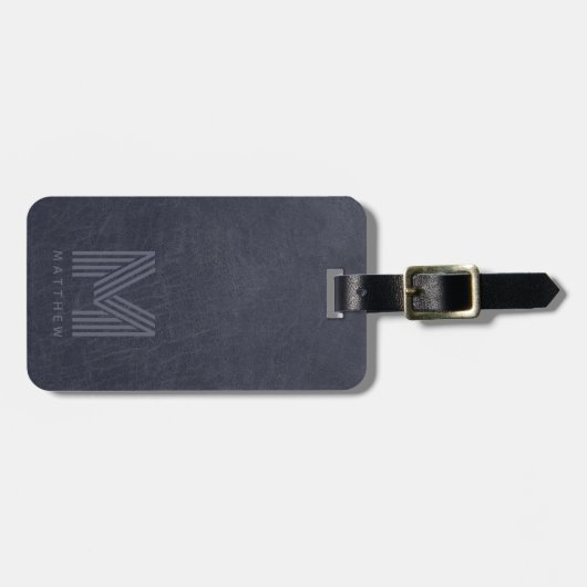 Blauer Leder Dicke Monogram Masculine Gepäckanhänger (Vorderseite horizontal)