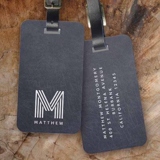 Blauer Leder Dicke Monogram Masculine Gepäckanhänger