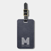 Blauer Leder Dicke Monogram Masculine Gepäckanhänger (Vorderseite vertikal)