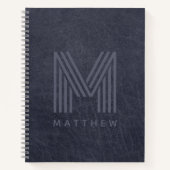 Blauer Leder Dicke Monogram Masculine Notizblock (Vorderseite)