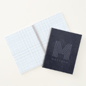 Blauer Leder Dicke Monogram Masculine Notizblock (Innenseite)