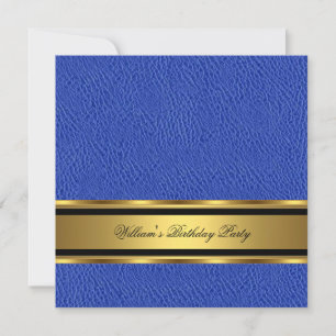 Blauer Leder-Look Gold Geburtstag Männer Mann Einladung