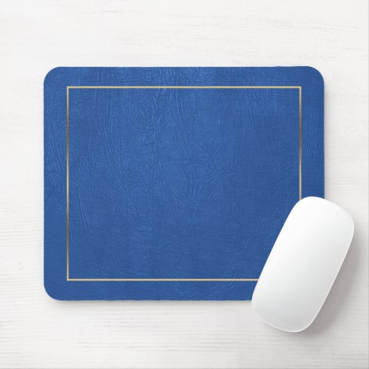 Blauer Leder Textur Gold Rahmen Custom Monogram Mousepad (Mit Mouse)