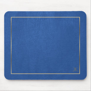 Blauer Leder Textur Gold Rahmen Custom Monogram Mousepad