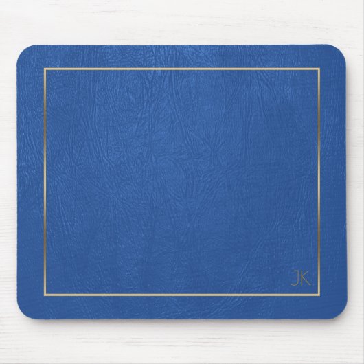 Blauer Leder Textur Gold Rahmen Custom Monogram Mousepad (Vorne)