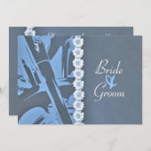 Blauer Leder und Daisies Biker Hochzeit Einladung (Vorne/Hinten)