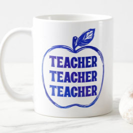 Blauer Lehrer Apfel Umriss Würdigung Stolz Geschen Kaffeetasse