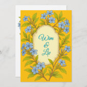 Blauer Leinen rustikale Hochzeit im Blumenstil Einladung (Vorne/Hinten)