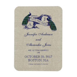 Blauer Leinenpfau Save the Date Magnet