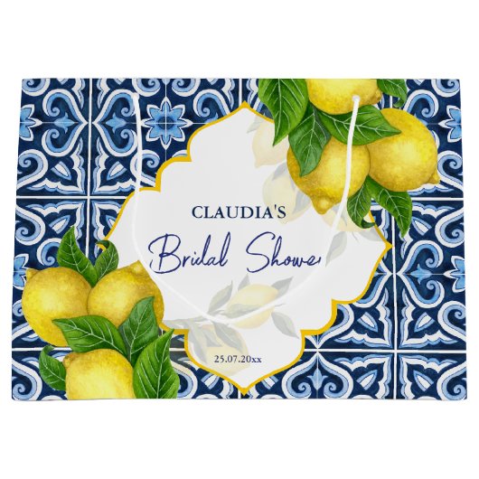 Blauer Lemon Amalfi Positano Brautparty Große Geschenktüte (Vorderseite)