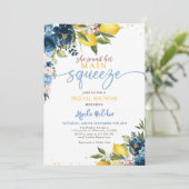 Blauer Lemon Bridal Dusche Einladung (Stehend Vorderseite)