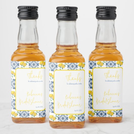 Blauer Lemon Mediterranes Brautparty Alkoholflaschenetikett (Flaschen)