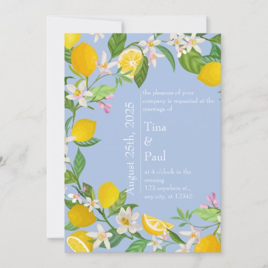 Blauer Lemon Wedding Einladung (Vorderseite)