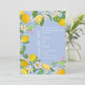 Blauer Lemon Wedding Einladung (Stehend Vorderseite)