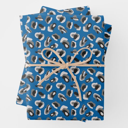 Blauer Leopard Druckmuster Geschenkpapier Set (Beispiel)