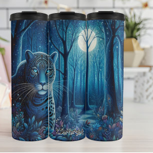 Blauer Leopard in einem Mondwald Thermosbecher