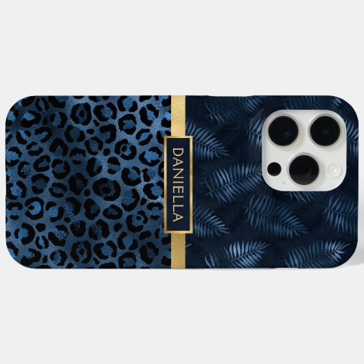 Blauer Leopard Print Shimmer Tropenflorname Case-Mate iPhone Hülle (Rückseite (Horizontal))