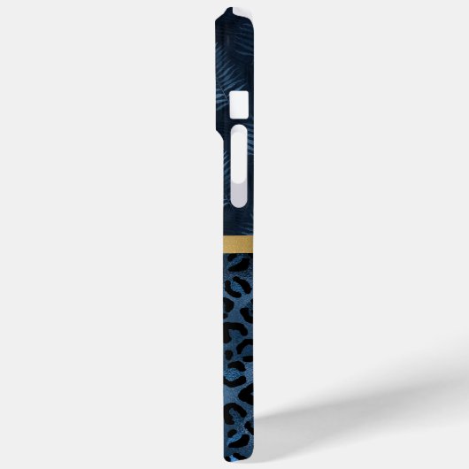 Blauer Leopard Print Shimmer Tropenflorname Case-Mate iPhone Hülle (Rückseite / Links)