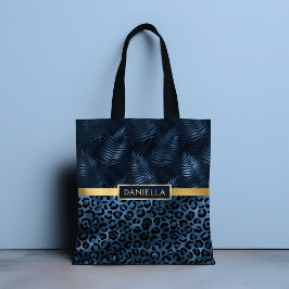 Blauer Leopard Print Shimmer Tropenflorname Tasche