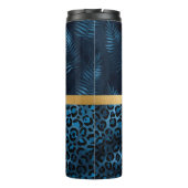 Blauer Leopard Print Shimmer Tropenflorname Thermosbecher (Rückseite)