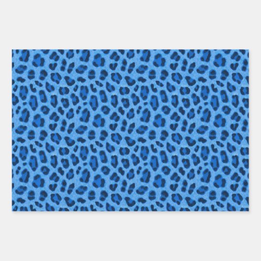 Blauer Leopard Tierdruckmuster Geschenkpapier Set (Vorderseite 3)