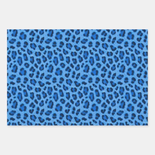 Blauer Leopard Tierdruckmuster Geschenkpapier Set (Vorderseite)