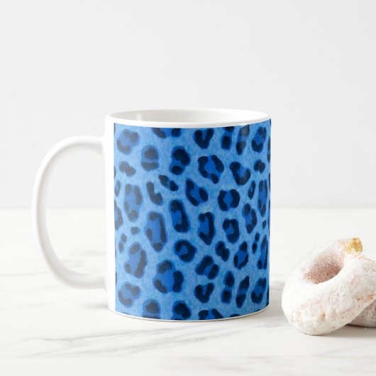 Blauer Leopard Tierdruckmuster Kaffeetasse (Mit Donut)