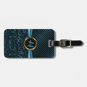 Blauer Leopard-Tiermuster - Monogramm Gepäckanhänger (Vorderseite horizontal)