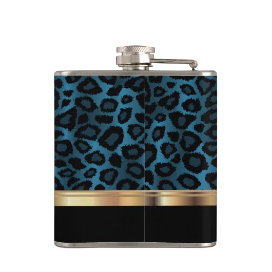 Blauer Leopardendruck Flachmann (Rückseite)