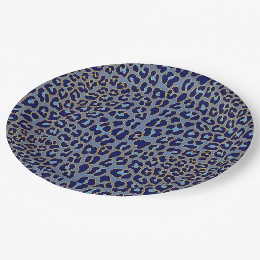 Blauer Leopardendruck Pappteller (Schrägansicht)