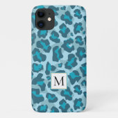 Blauer Leopardenprint und Monogramm Case-Mate iPhone Hülle (Rückseite)
