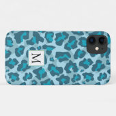 Blauer Leopardenprint und Monogramm Case-Mate iPhone Hülle (Rückseite (Horizontal))