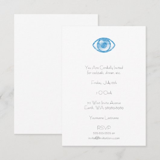 Blauer Letterpress-Stil Eye-Con Einladung (Vorne/Hinten)