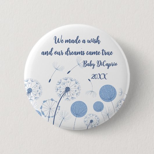 Blauer Leuchter-Wunschknopf für Babyankündigung Button (Vorderseite)