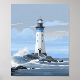 Blauer Leuchtturm am Ozean Poster