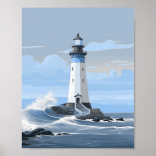 Blauer Leuchtturm am Ozean Poster