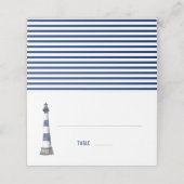 Blauer Leuchtturm Hochzeitsgefaltete Platzkarte (Außenseite Aufgefaltet)