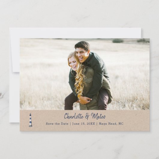 Blauer Leuchtturm Save the Date Karte (Vorderseite)