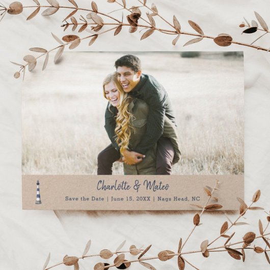 Blauer Leuchtturm Save the Date Karte