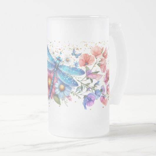 Blauer Libelle Mattglas Bierglas (VorderseiteRechts)