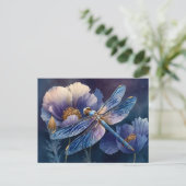 Blauer Libelle mit goldenen Flügeln Postkarte (Stehend Vorderseite)