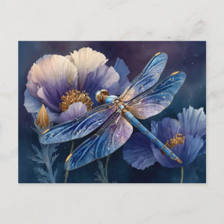 Blauer Libelle mit goldenen Flügeln Postkarte
