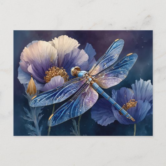Blauer Libelle mit goldenen Flügeln Postkarte (Vorderseite)