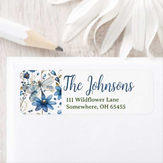 Blauer Libelle-Rücksendeadressen-Aufkleber (Insitu)